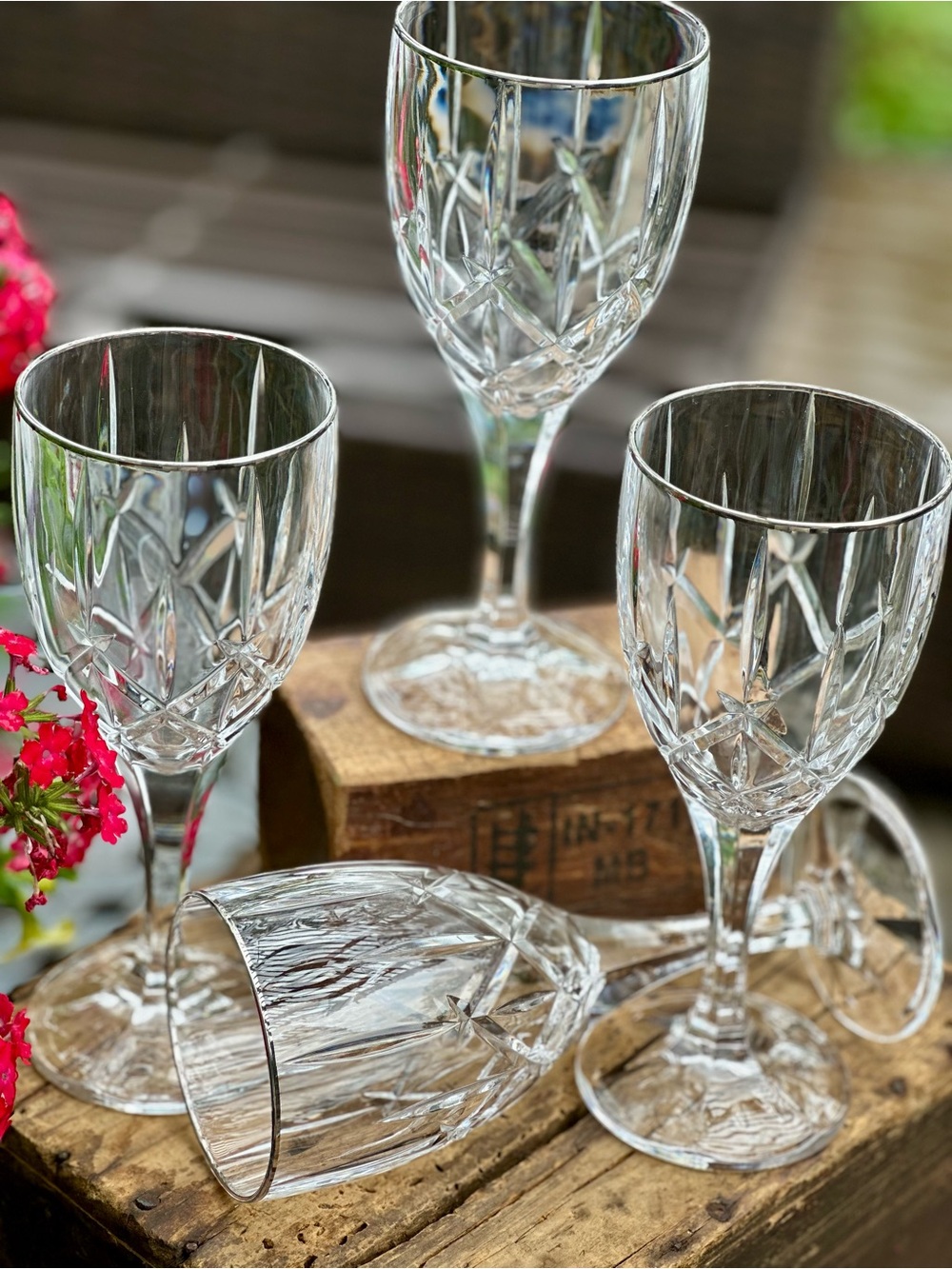 Gorham Lady Anne Platinum Crystal Wine Glasses Set of 4 Germany